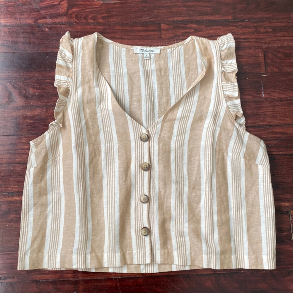 Madewell Striped Ruffle Linen Top